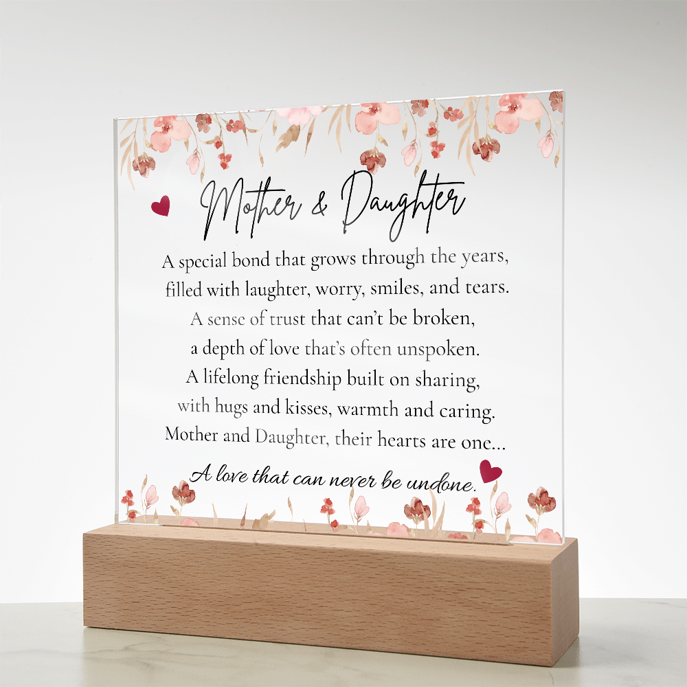 Mother & Daughter LED Square Acrylic Plaque – Heartfelt Gift for Her
