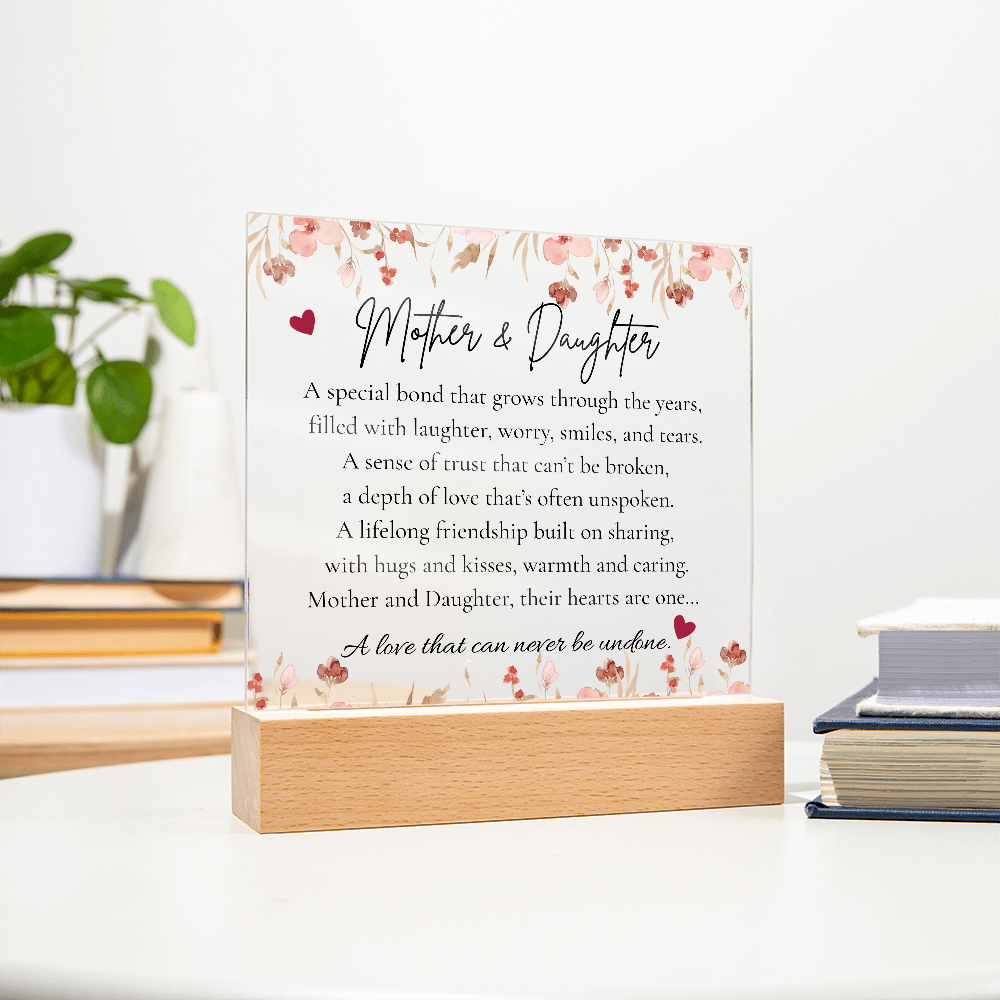 Mother & Daughter LED Square Acrylic Plaque – Heartfelt Gift for Her