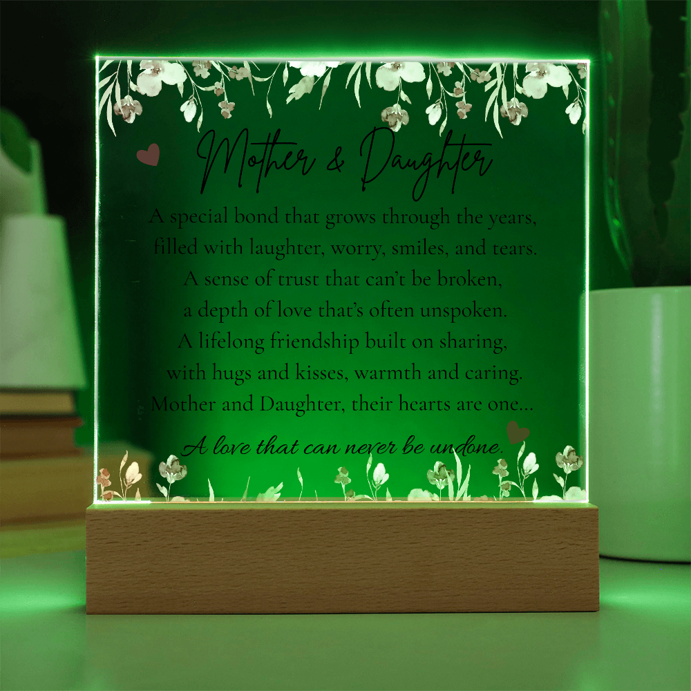 Mother & Daughter LED Square Acrylic Plaque – Heartfelt Gift for Her