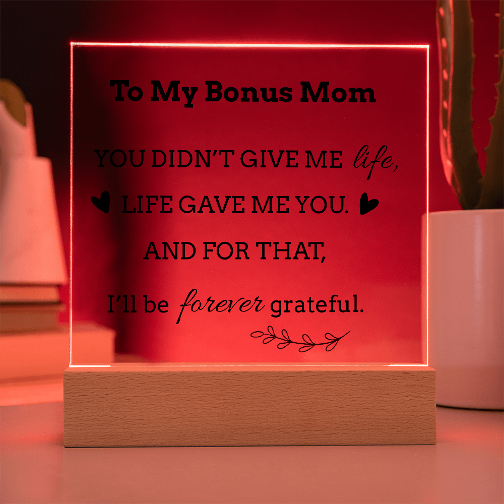 To My Bonus Mom LED Square Acrylic Plaque – Faith-Inspired Gift