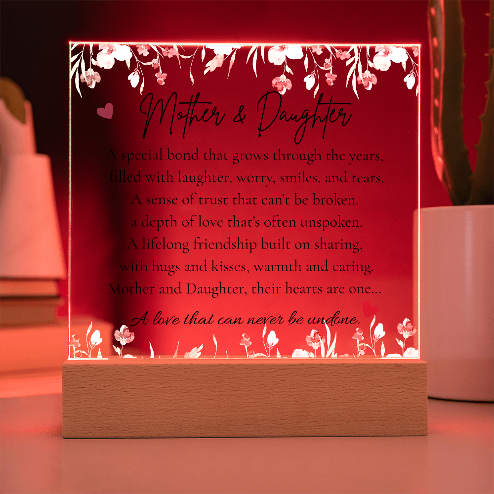 Mother & Daughter LED Square Acrylic Plaque – Heartfelt Gift for Her