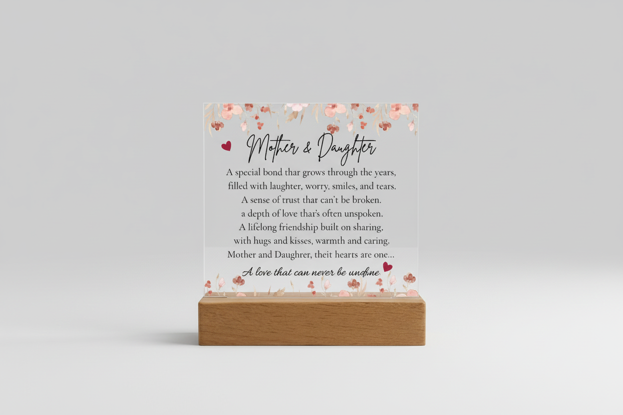Mother & Daughter LED Square Acrylic Plaque – Heartfelt Gift for Her