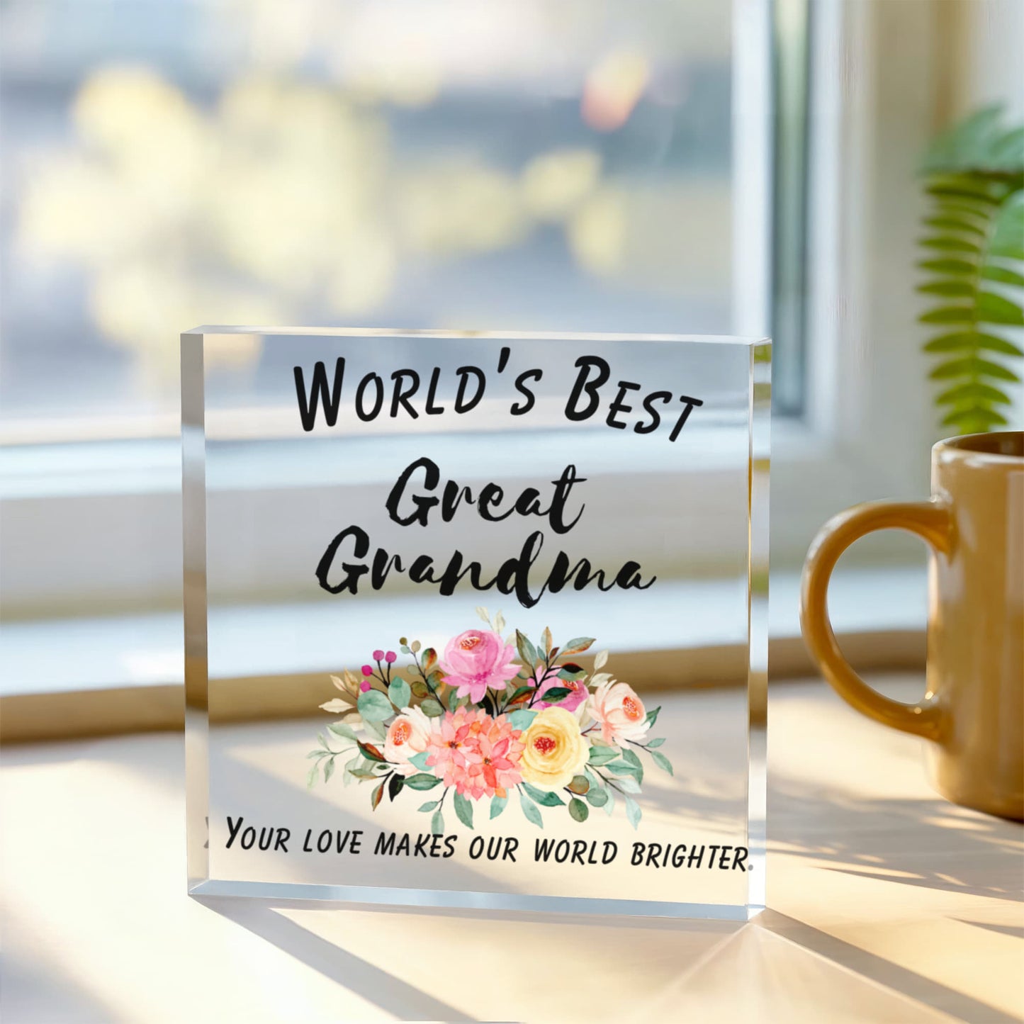Printed Square Acrylic Plaque – World’s Best Great Grandma Gift
