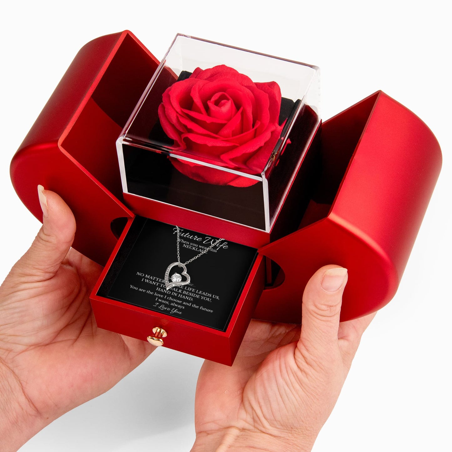 Future Wife Gift Set – Forever Love Necklace with Heart Rose Box | Romantic Gift for Fiancée or Girlfriend