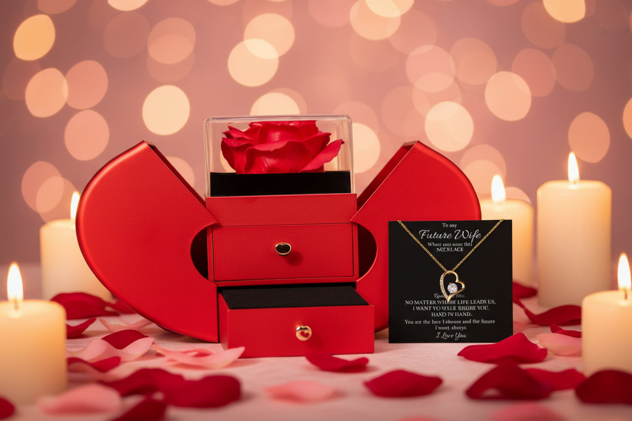 Future Wife Gift Set – Forever Love Necklace with Heart Rose Box | Romantic Gift for Fiancée or Girlfriend