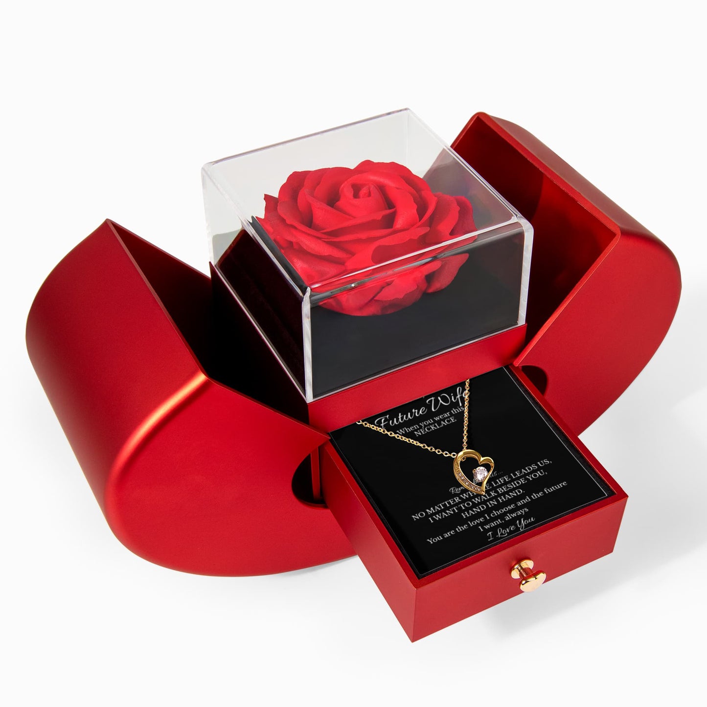 Future Wife Gift Set – Forever Love Necklace with Heart Rose Box | Romantic Gift for Fiancée or Girlfriend