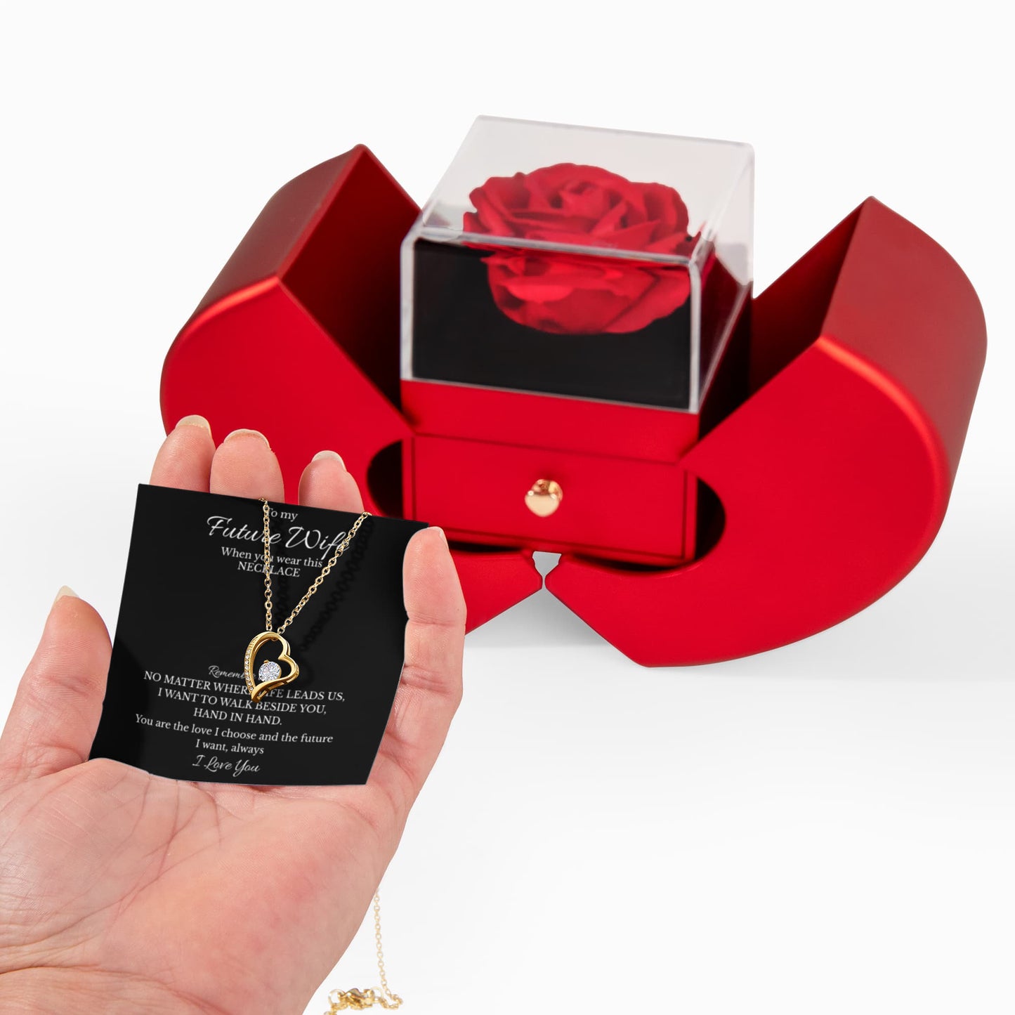 Future Wife Gift Set – Forever Love Necklace with Heart Rose Box | Romantic Gift for Fiancée or Girlfriend