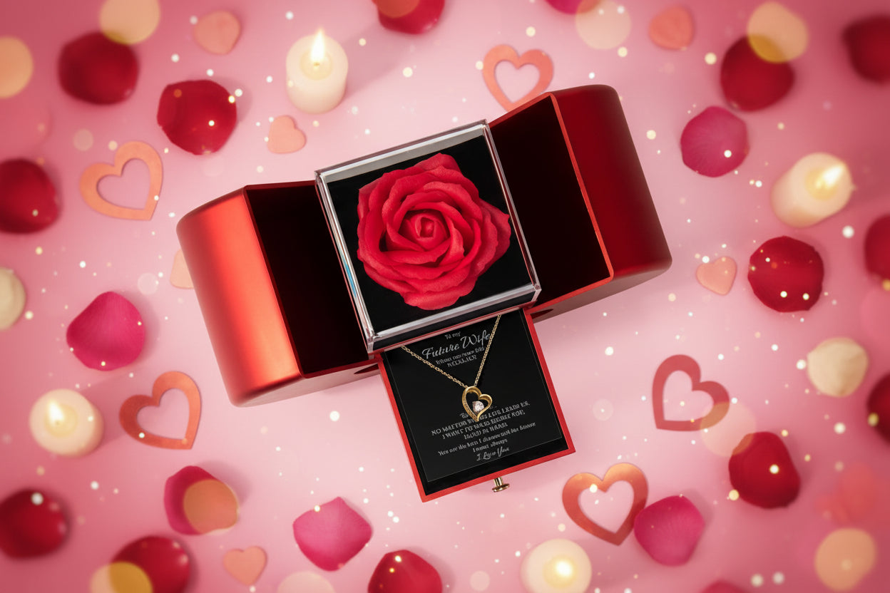 Future Wife Gift Set – Forever Love Necklace with Heart Rose Box | Romantic Gift for Fiancée or Girlfriend
