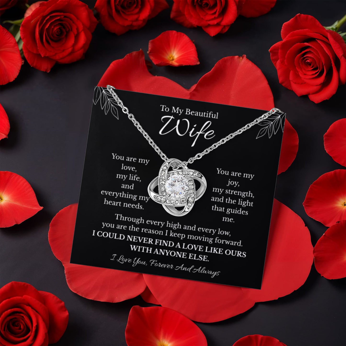 Wife Love Knot Necklace with Preserved Rose Box – Romantic Gift for Wife | Anniversary, Birthday, Just Because