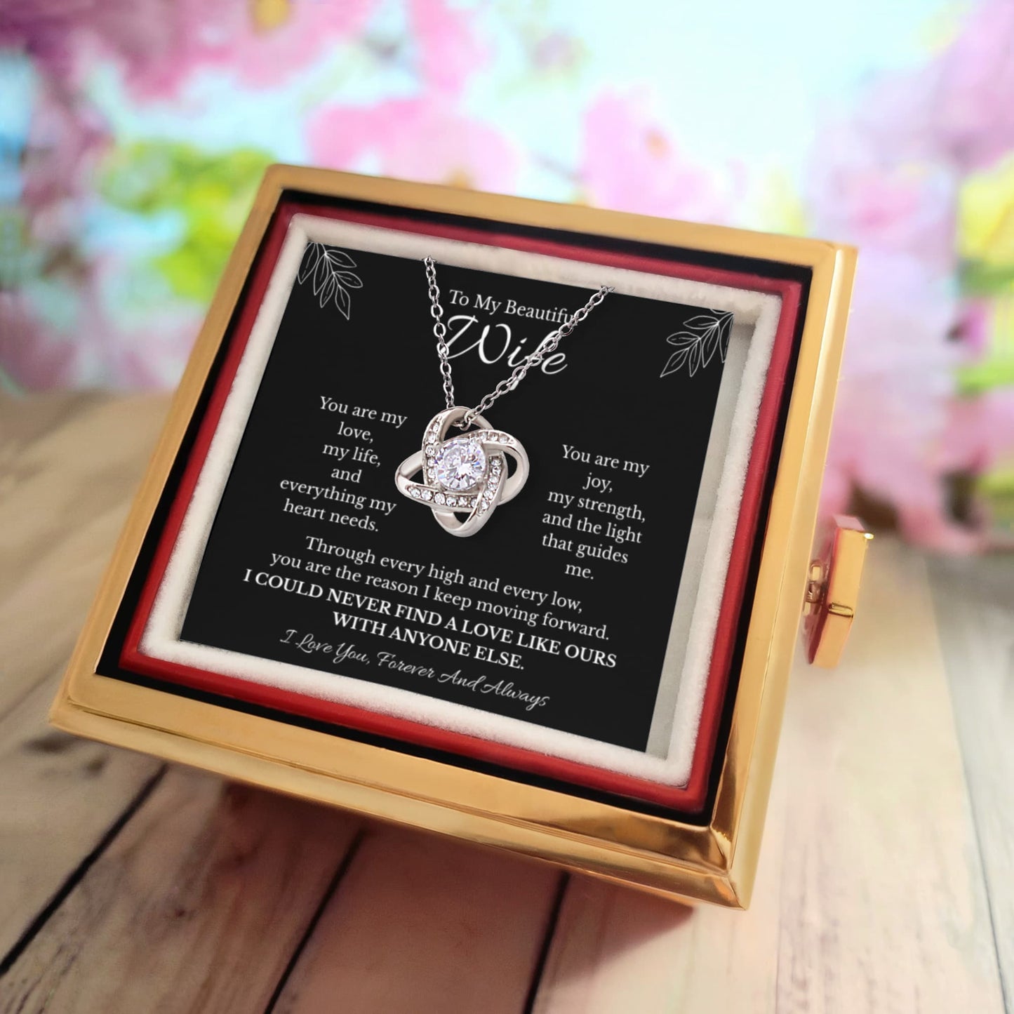 Wife Love Knot Necklace with Preserved Rose Box – Romantic Gift for Wife | Anniversary, Birthday, Just Because