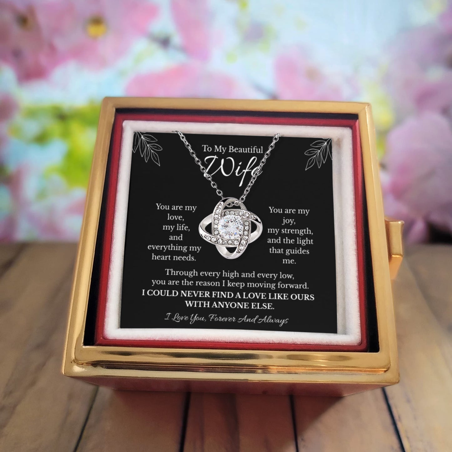 Wife Love Knot Necklace with Preserved Rose Box – Romantic Gift for Wife | Anniversary, Birthday, Just Because