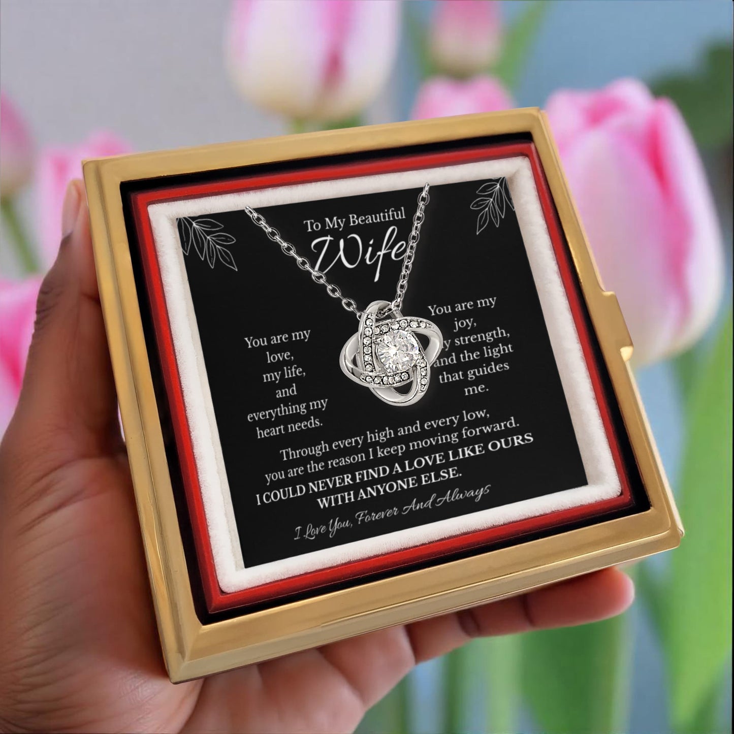Wife Love Knot Necklace with Preserved Rose Box – Romantic Gift for Wife | Anniversary, Birthday, Just Because