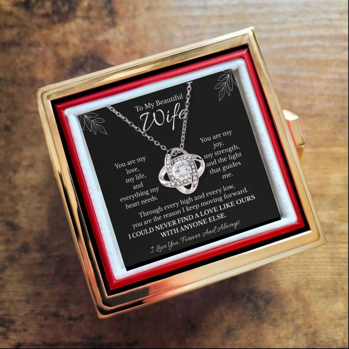 Wife Love Knot Necklace with Preserved Rose Box – Romantic Gift for Wife | Anniversary, Birthday, Just Because