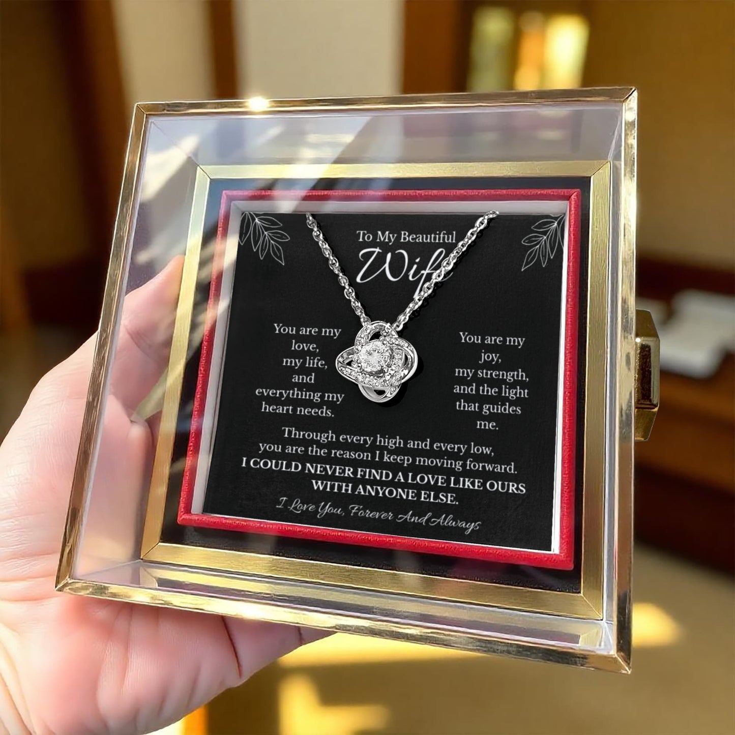 Wife Love Knot Necklace with Preserved Rose Box – Romantic Gift for Wife | Anniversary, Birthday, Just Because