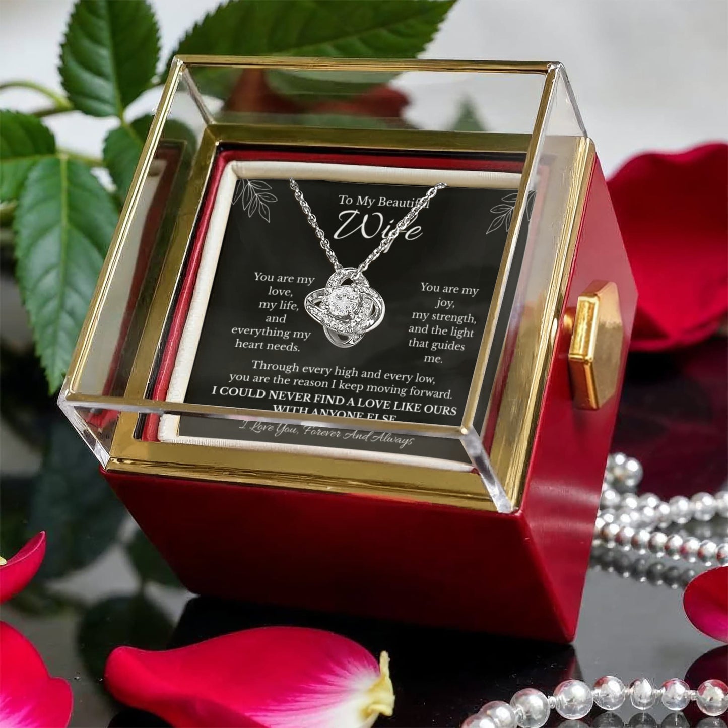 Wife Love Knot Necklace with Preserved Rose Box – Romantic Gift for Wife | Anniversary, Birthday, Just Because