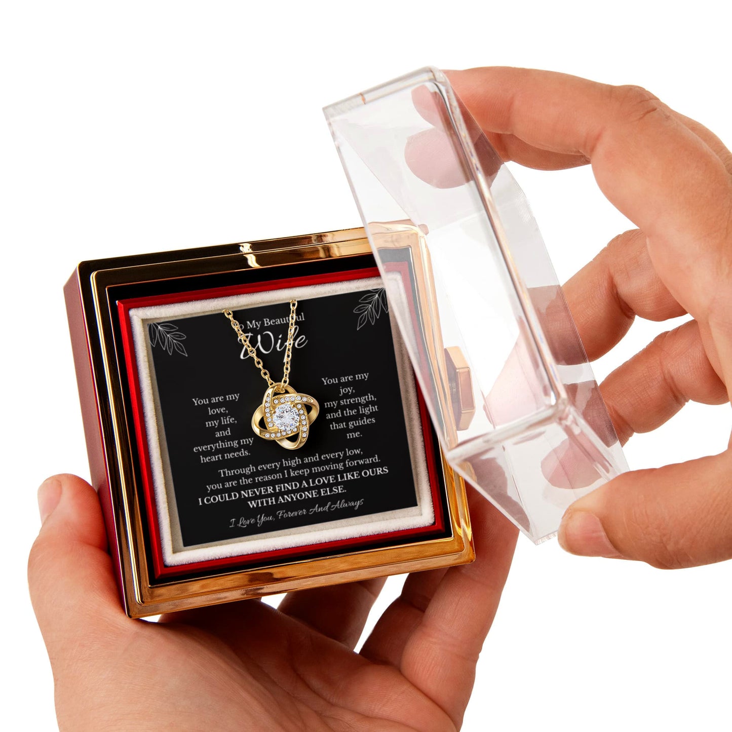 Wife Love Knot Necklace with Preserved Rose Box – Romantic Gift for Wife | Anniversary, Birthday, Just Because