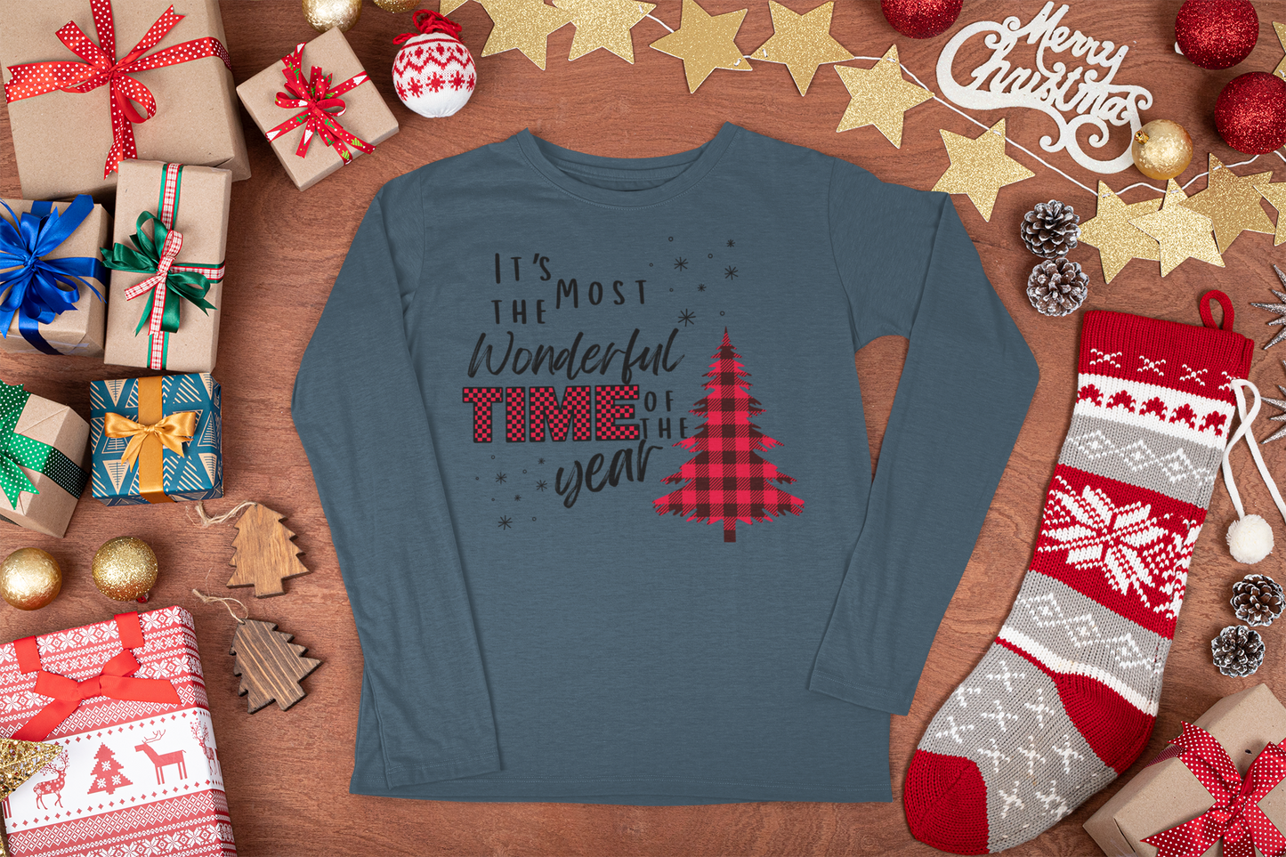 "It's The Most Wonderful Time of The Year" Print Long Sleeve Crew Neck T-Shirt