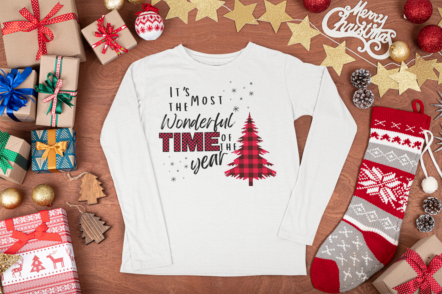 "It's The Most Wonderful Time of The Year" Print Long Sleeve Crew Neck T-Shirt