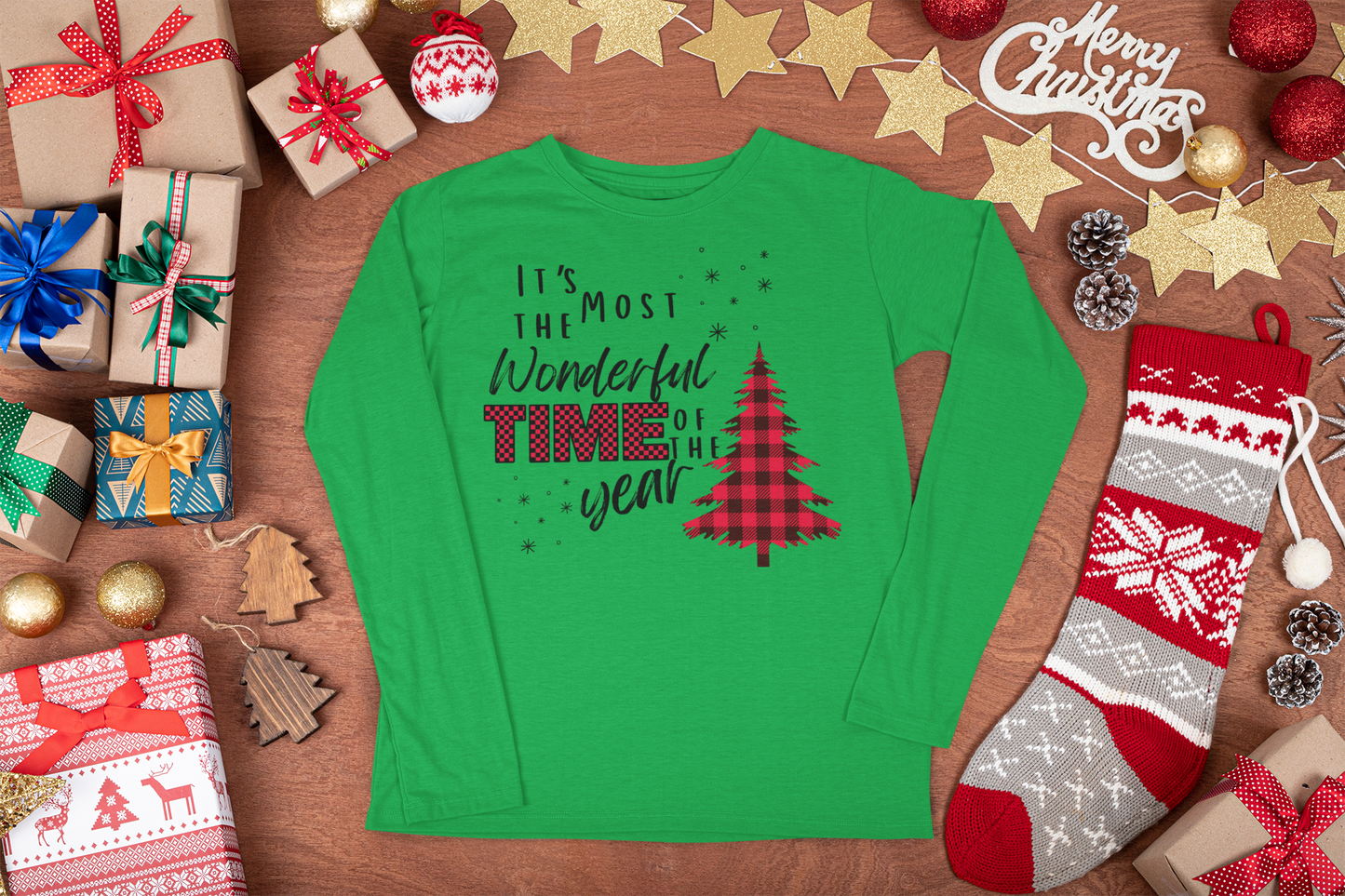 "It's The Most Wonderful Time of The Year" Print Long Sleeve Crew Neck T-Shirt