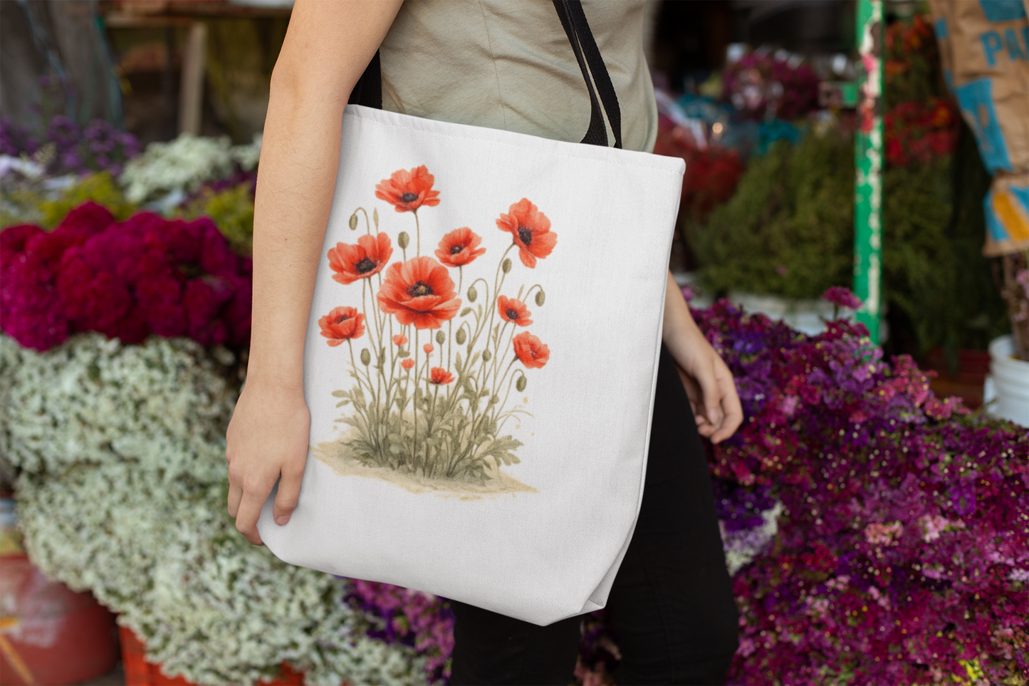 Red Poppies Classic Tote Bag - Double-Sided Printed Design
